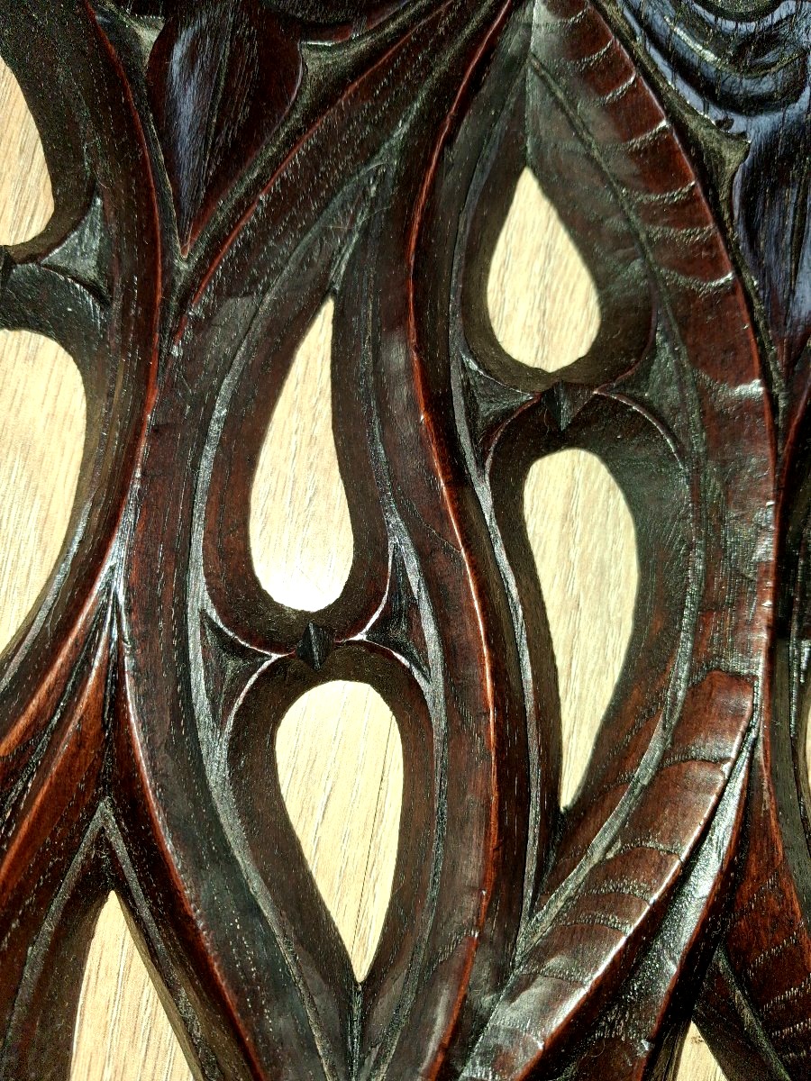 Two Gothic Oak Panels With Openwork Windows From The 19th Century-photo-4