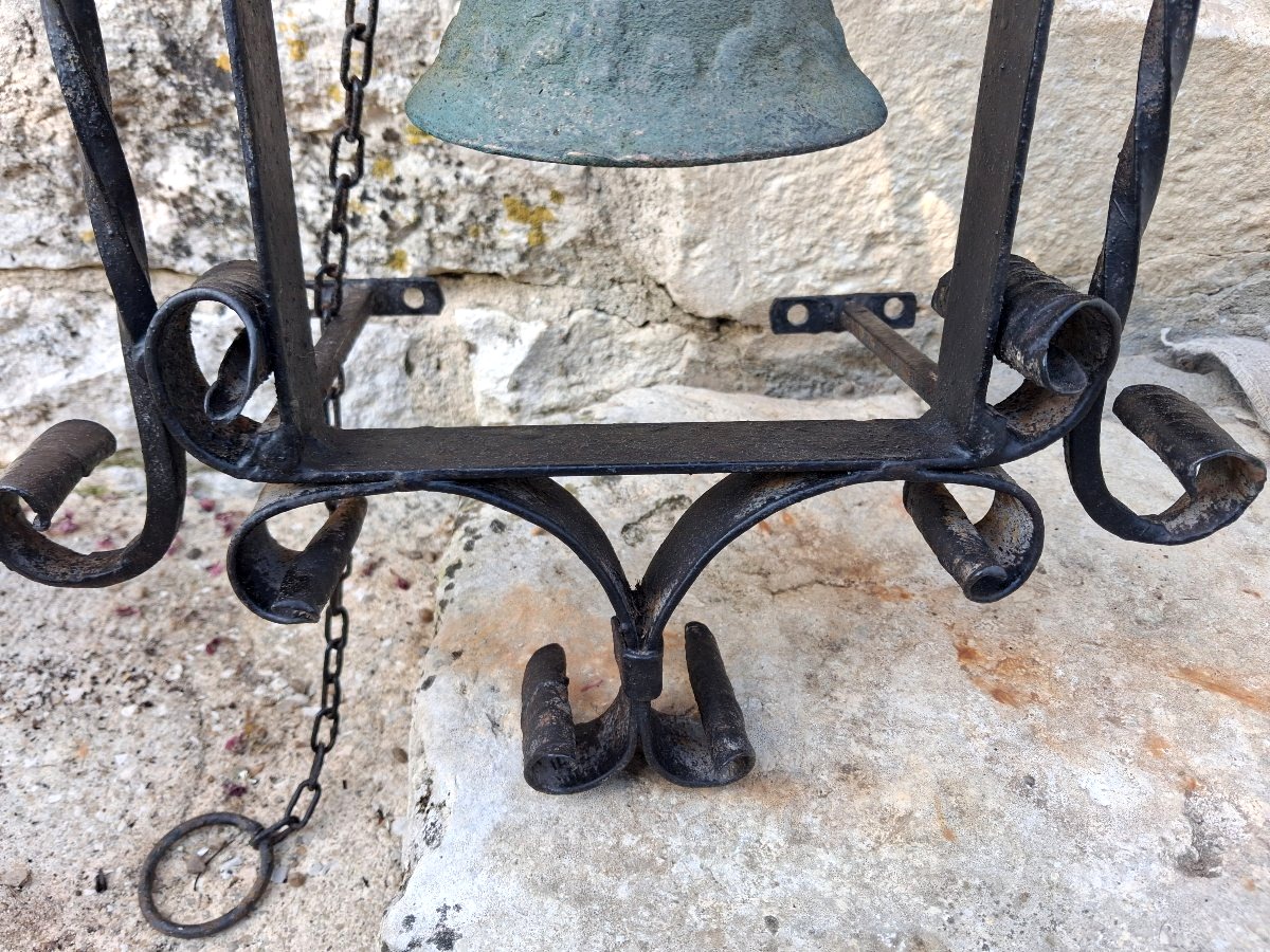 Ancienne cloche de propriété fer forgé et bronze -photo-3
