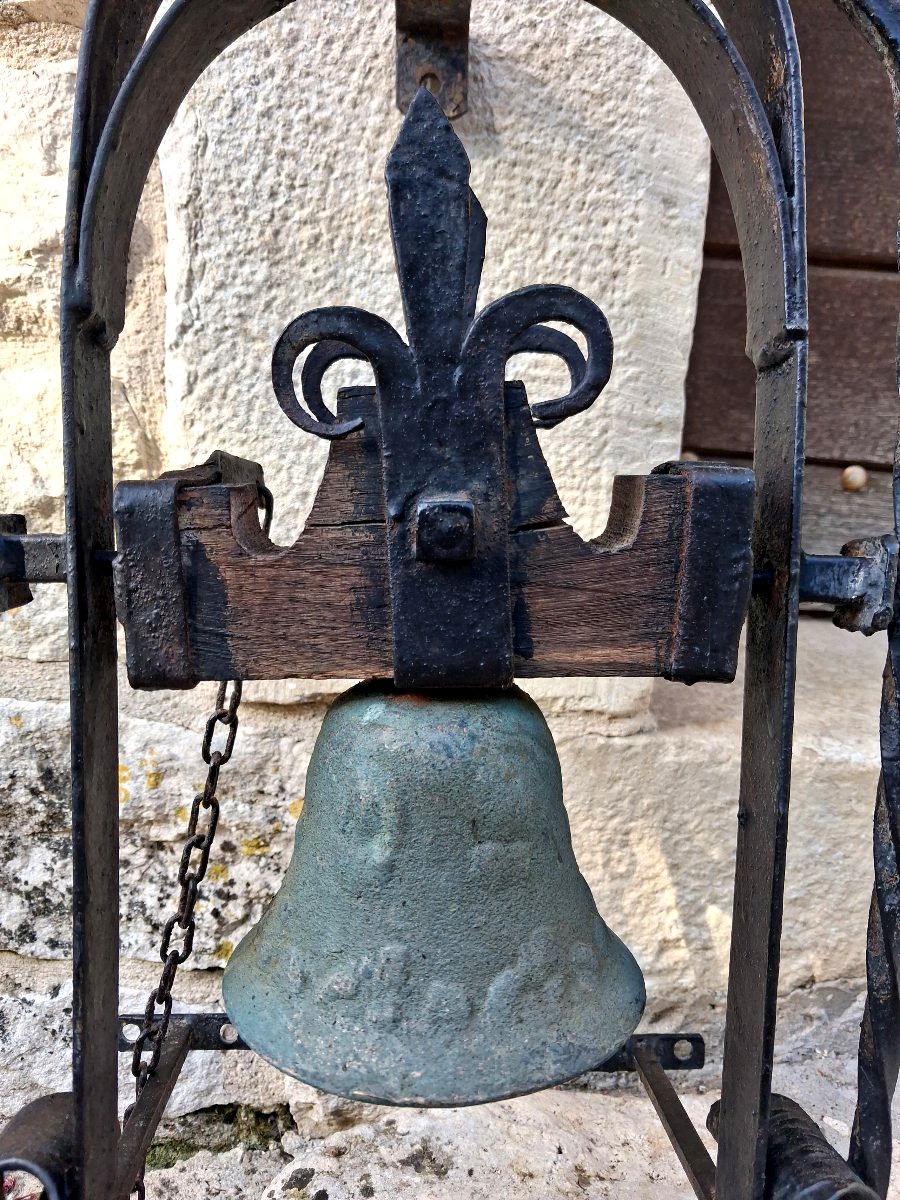 Ancienne cloche de propriété fer forgé et bronze -photo-4