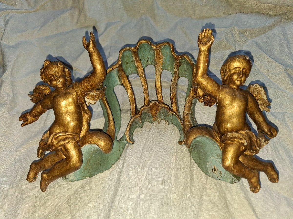 Fronton bois sculpté aux angelots-photo-3