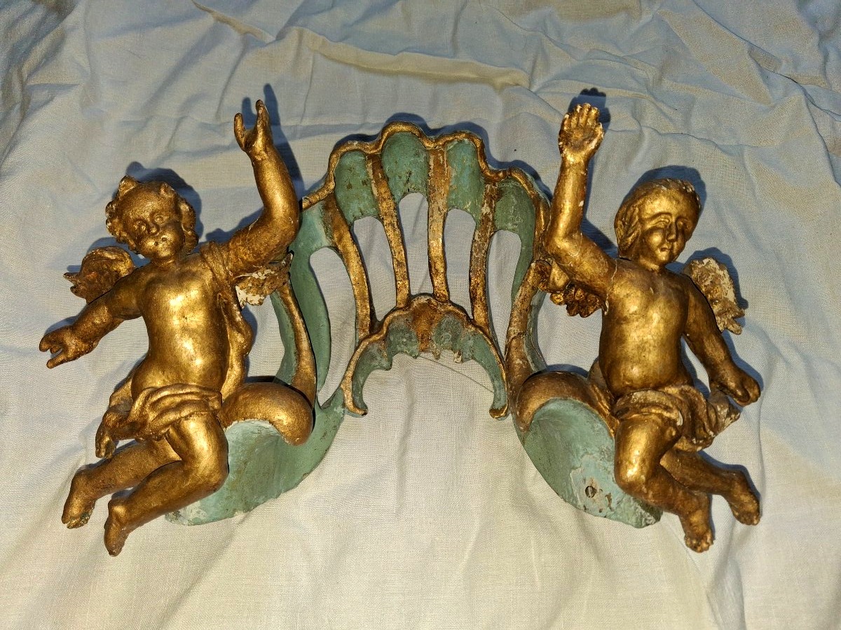 Fronton bois sculpté aux angelots-photo-4