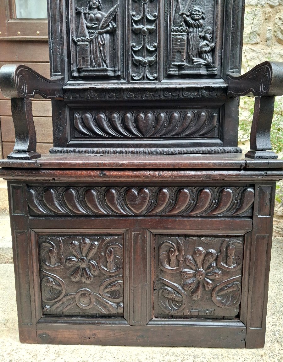 Fauteuil Cathèdre renaissance en chêne du XIX et avant -photo-2