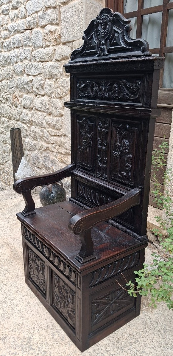 Fauteuil Cathèdre renaissance en chêne du XIX et avant -photo-7