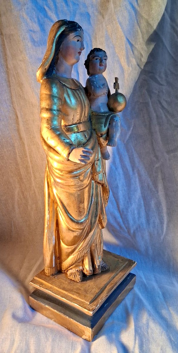 Gilded Wooden Statue Of The Virgin And Child-photo-3