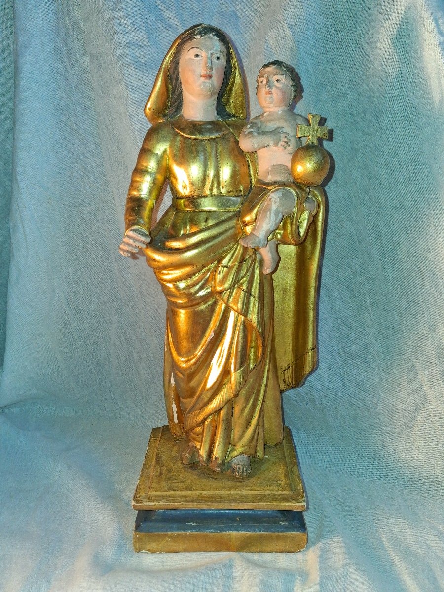 Gilded Wooden Statue Of The Virgin And Child-photo-8
