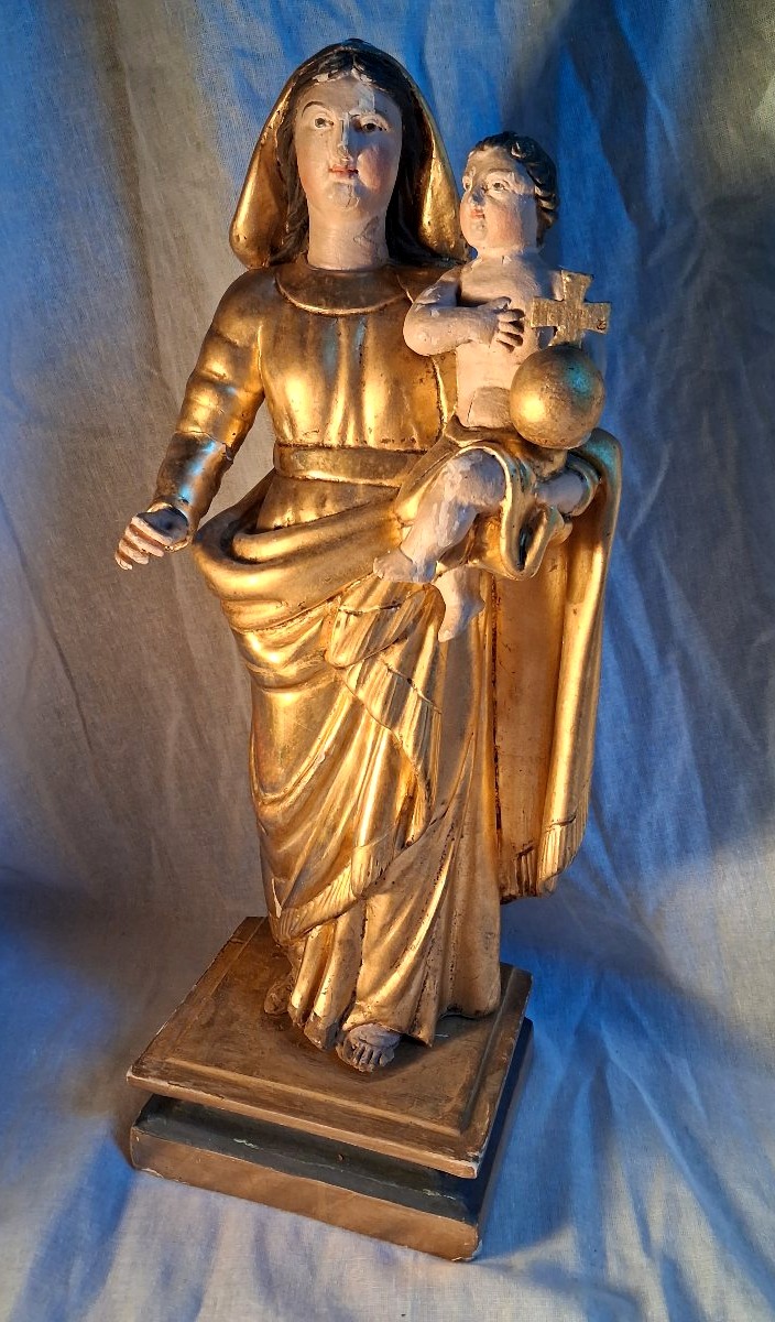 Gilded Wooden Statue Of The Virgin And Child