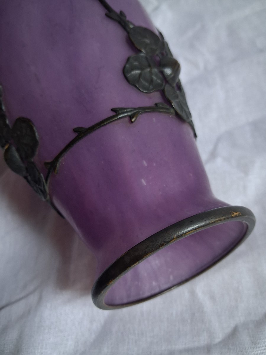 Paire de vases violine monture  bronze signé Val-photo-1