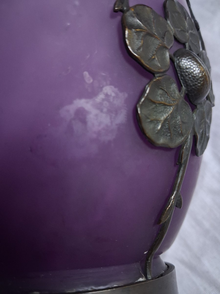 Paire de vases violine monture  bronze signé Val-photo-7
