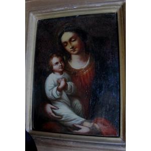 Virgin And Child Oil On Metal