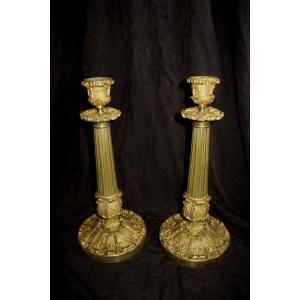 Pair Of Restoration Bronze Candlesticks