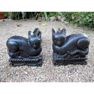 Pair Of Cat Andirons