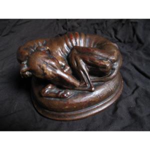 Greyhound Lying Terracotta Patinated By Géo Lefèvre 1876 1953