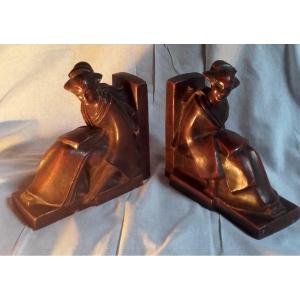 Art Deco Japanese Terracotta Bookends Signed Lacharme