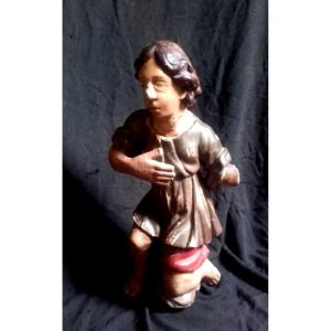 XVIII Ange Bois Sculpté Polychrome Baroque