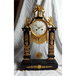 XVIII Empire Consulate Clock Gilt Bronze Marble With Sphinxes