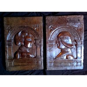 Paire de panneaux du XVI au profil d'homme et de femme  Haute époque