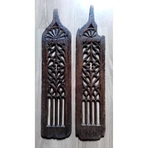 Paire de haut panneaux gothique fenestrage ajouré du XVI 74 cm