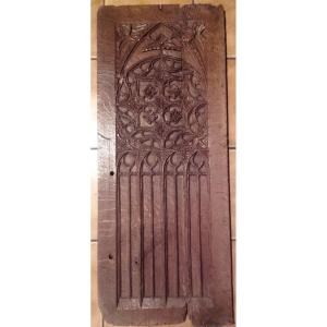 XV Grand panneau gothique a fenestrage en chêne clair 70X29 cm