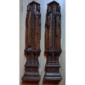Pair Of 19th Century Gothic Carved Wood Figures