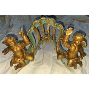 Wooden Fronton Carved With Cherubs
