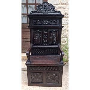 Fauteuil Cathèdre renaissance en chêne du XIX et avant
