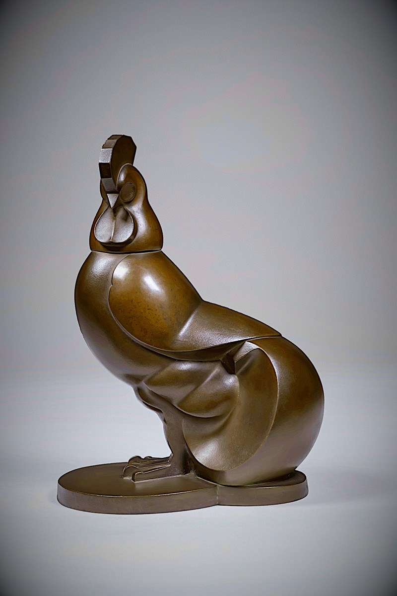Japanese Bronze Sculpture By Hachii Kôji - Rooster - (japan, Showa Era, 1926 – 1989)