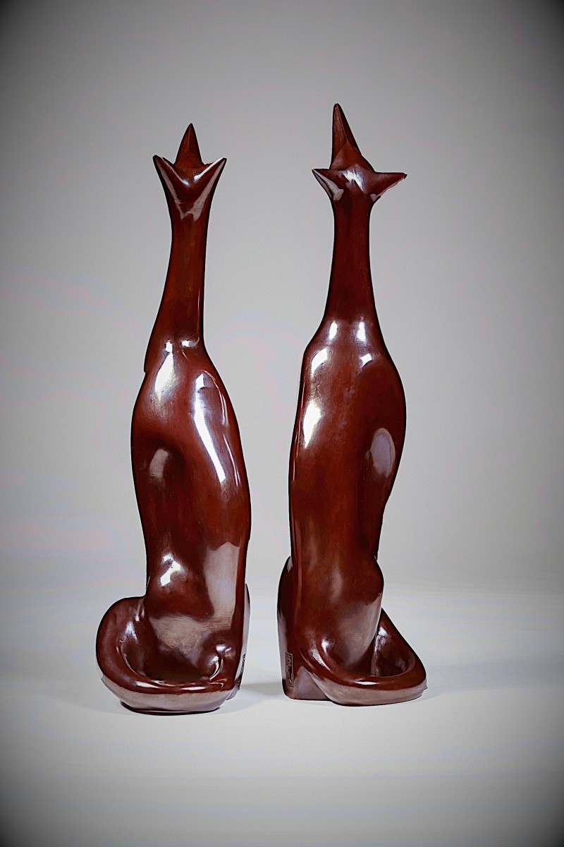 Japanese Bronze By Sakai Kozan - 'tsuki Miru Kitsune' Or Foxes Looking At The Moon - Circa 1955-photo-4