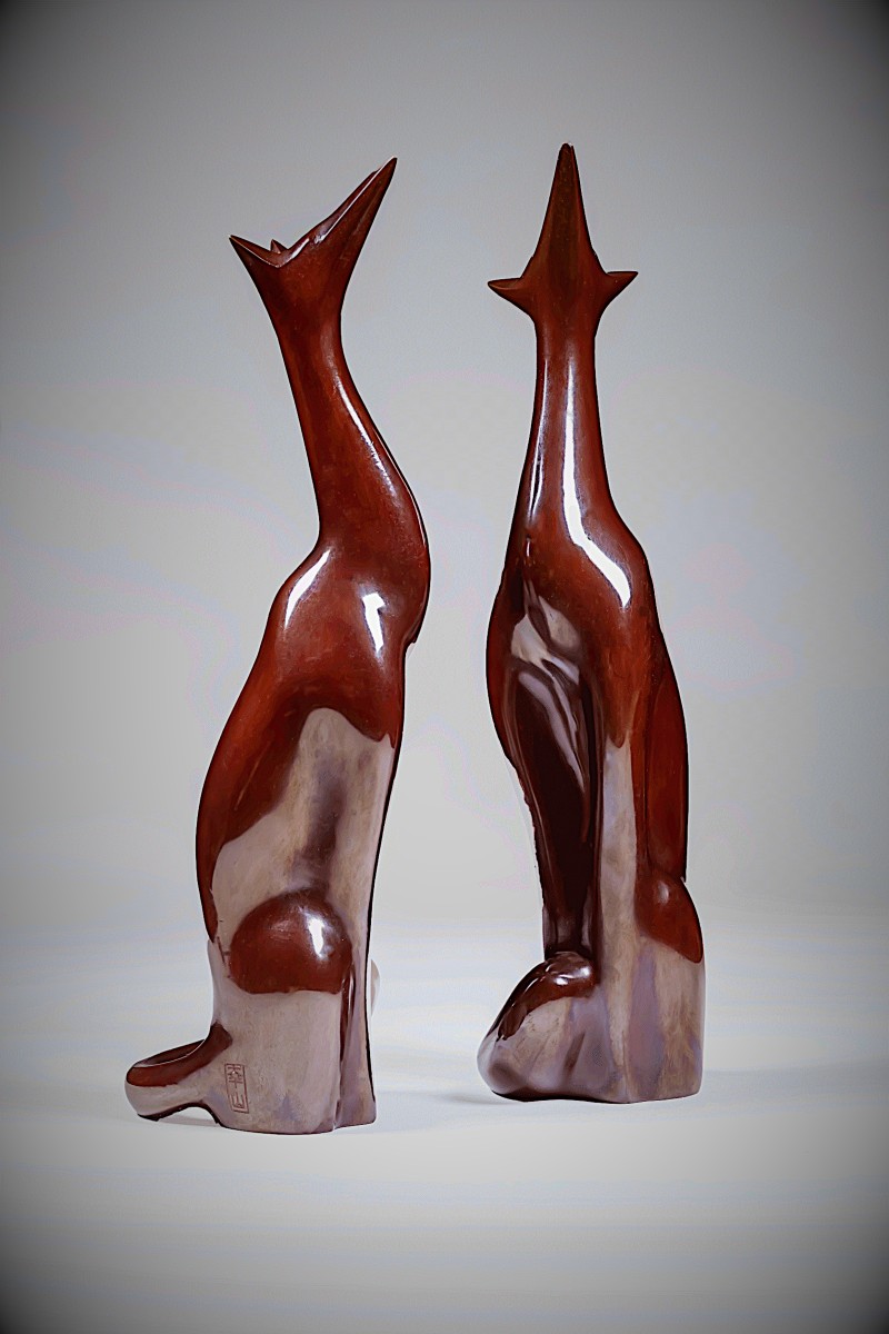 Japanese Bronze By Sakai Kozan - 'tsuki Miru Kitsune' Or Foxes Looking At The Moon - Circa 1955-photo-1