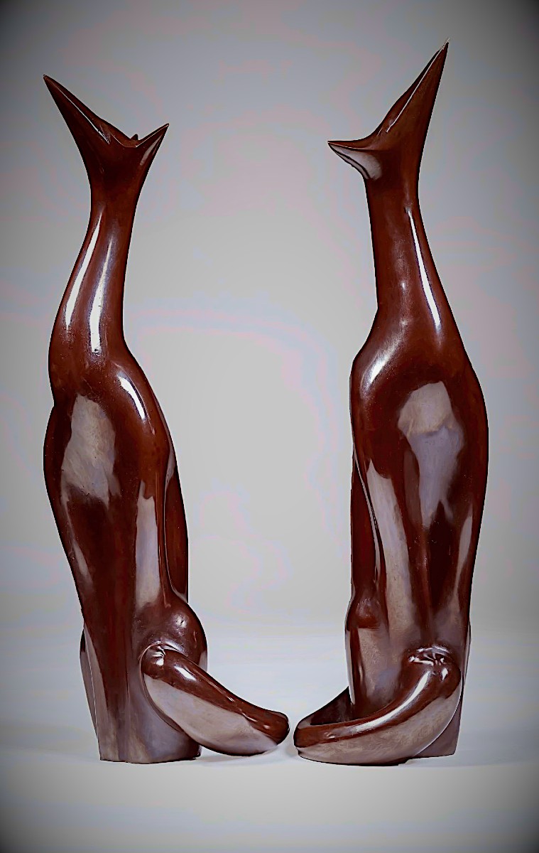 Japanese Bronze By Sakai Kozan - 'tsuki Miru Kitsune' Or Foxes Looking At The Moon - Circa 1955