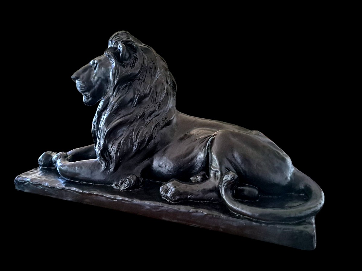 Japanese Bronze By Ichiga Numata - Reclining Lion - (japan, Late Meiji-taisho Era, 1900-1920)-photo-2