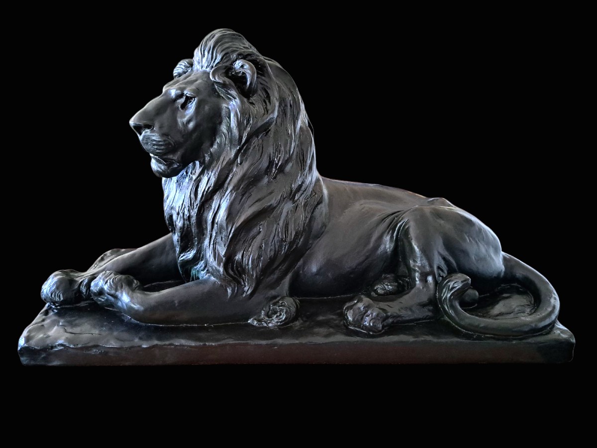Japanese Bronze By Ichiga Numata - Reclining Lion - (japan, Late Meiji-taisho Era, 1900-1920)