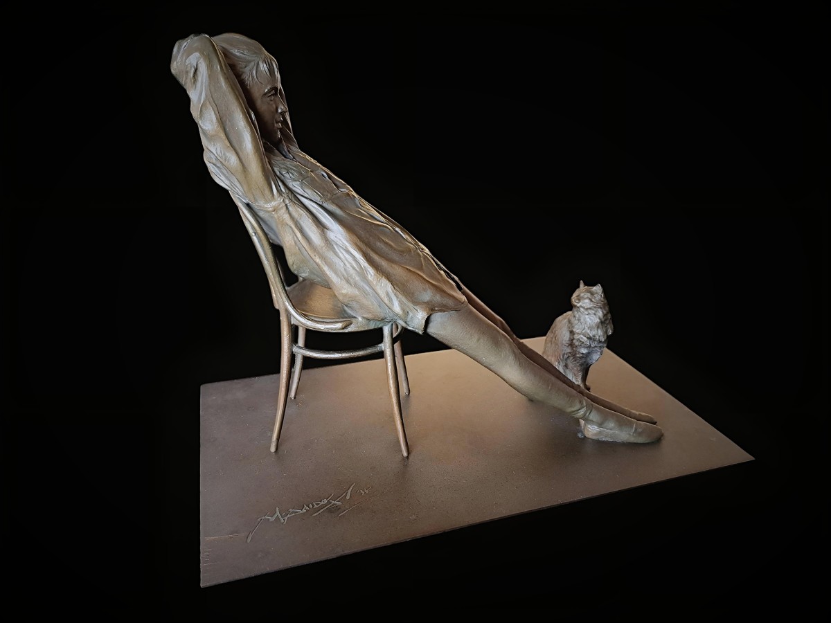 Japanese Bronze By Mitsuhiro Daidoji - Ballerina With Cat-photo-2