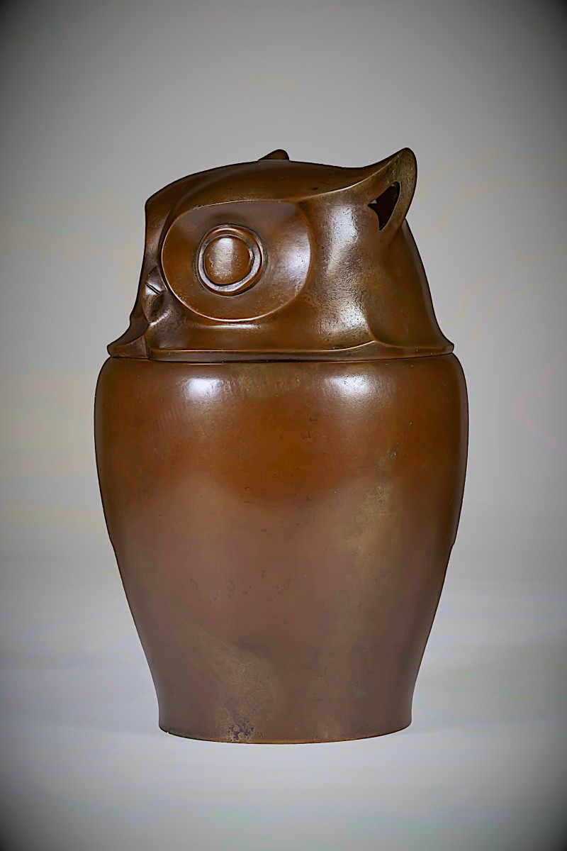 Japanese Bronze By Sugai Shôzô - Perfume Burner - Owl  - (japan, Showa Era, 1926 – 1989)-photo-2