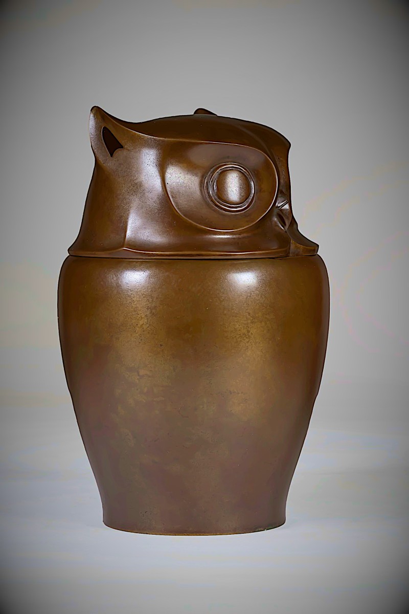 Japanese Bronze By Sugai Shôzô - Perfume Burner - Owl  - (japan, Showa Era, 1926 – 1989)-photo-3