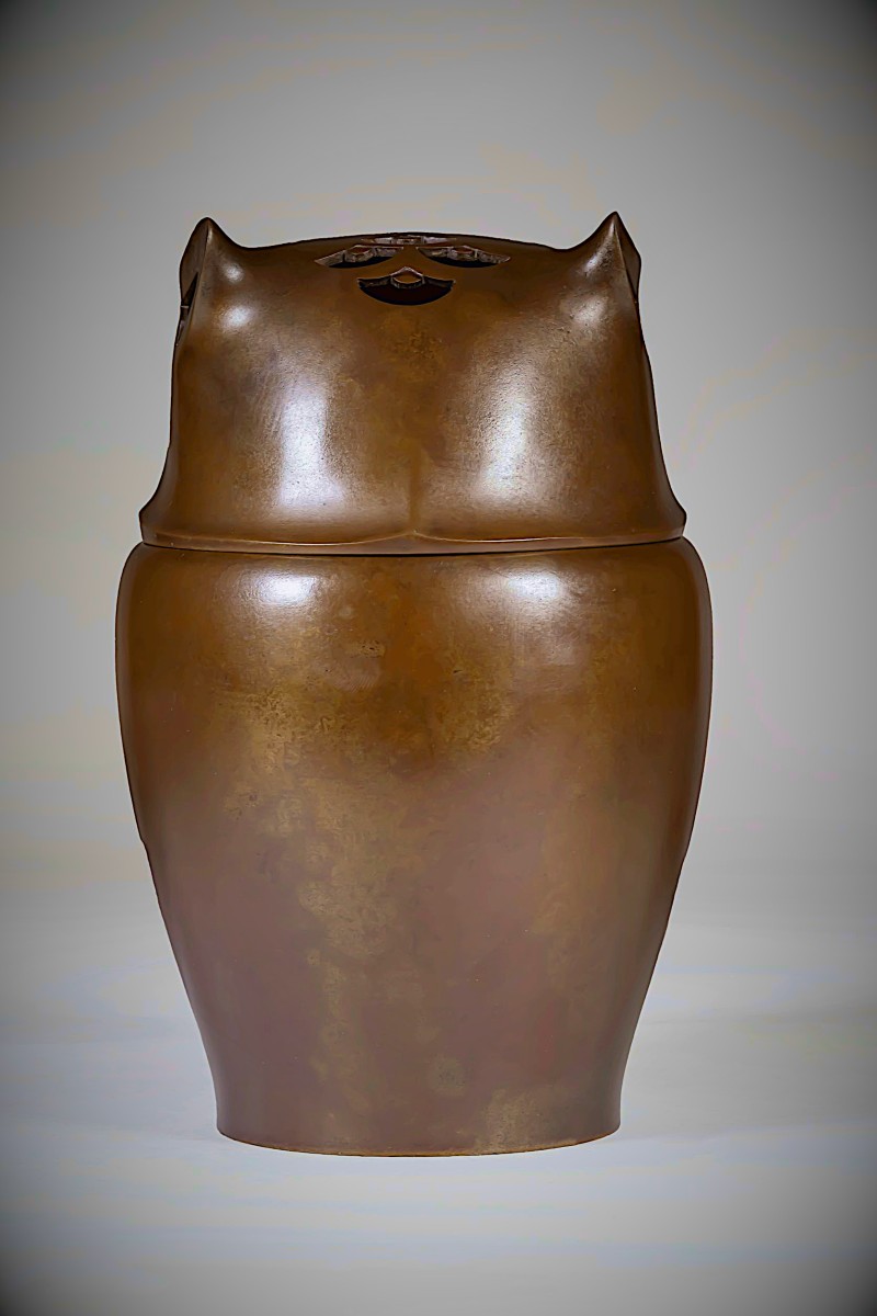 Japanese Bronze By Sugai Shôzô - Perfume Burner - Owl  - (japan, Showa Era, 1926 – 1989)-photo-4