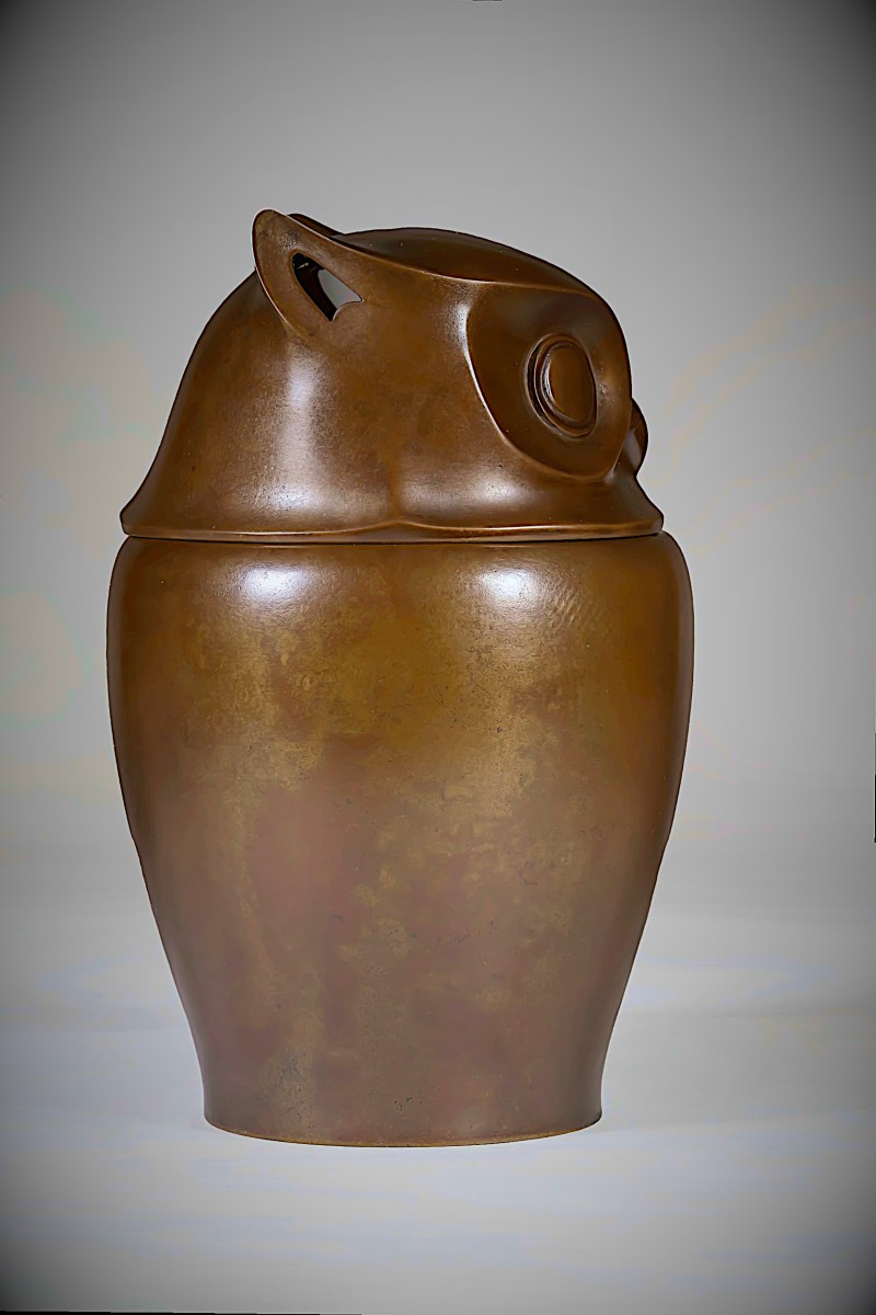 Japanese Bronze By Sugai Shôzô - Perfume Burner - Owl  - (japan, Showa Era, 1926 – 1989)-photo-1