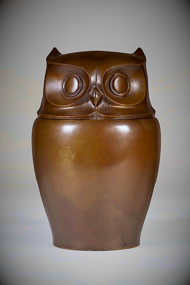 Japanese Bronze By Sugai Shôzô - Perfume Burner - Owl  - (japan, Showa Era, 1926 – 1989)