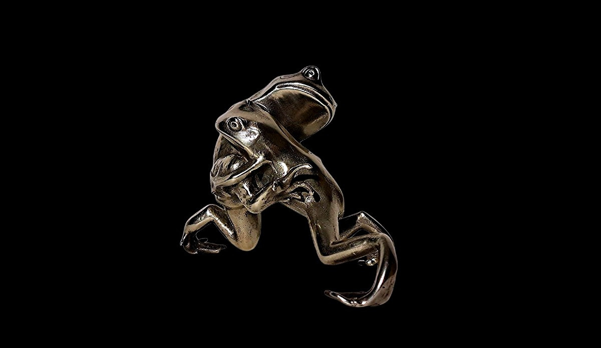 Japanese Bronze By Oshima Joun In German Silver - Wrestling Frogs-photo-2