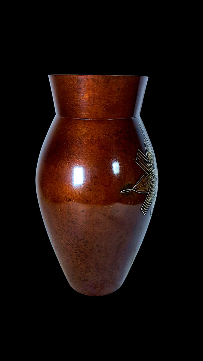 Japanese Bronze Signed Bisui - Vase -photo-4