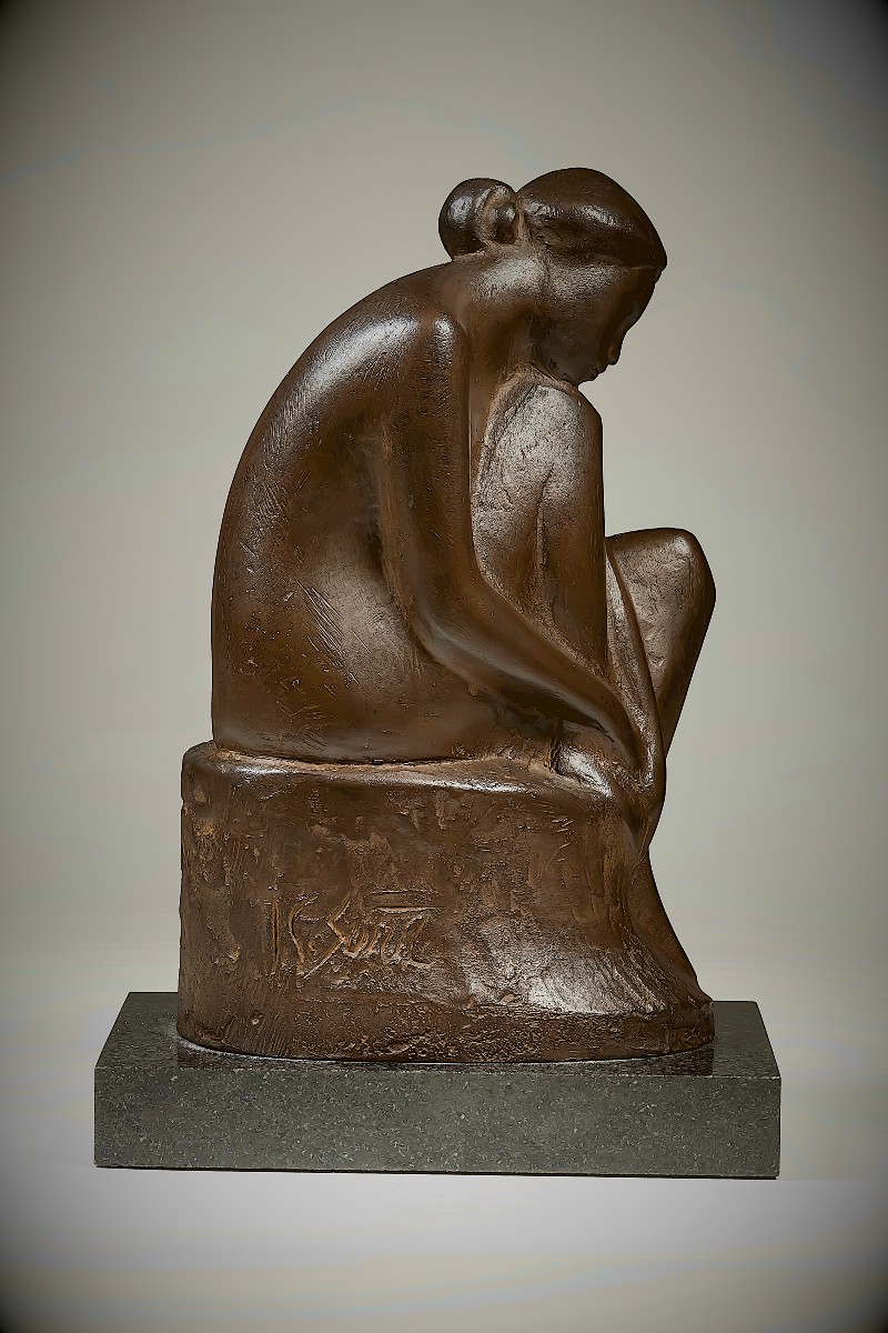 Japanese Bronze Signed Koji Sumi - "thoughts" -photo-3