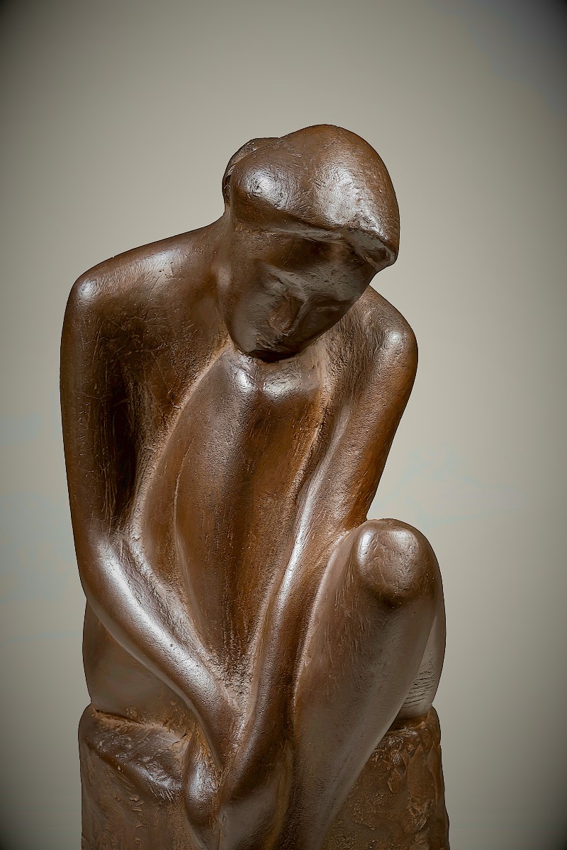 Japanese Bronze Signed Koji Sumi - "thoughts" -photo-1