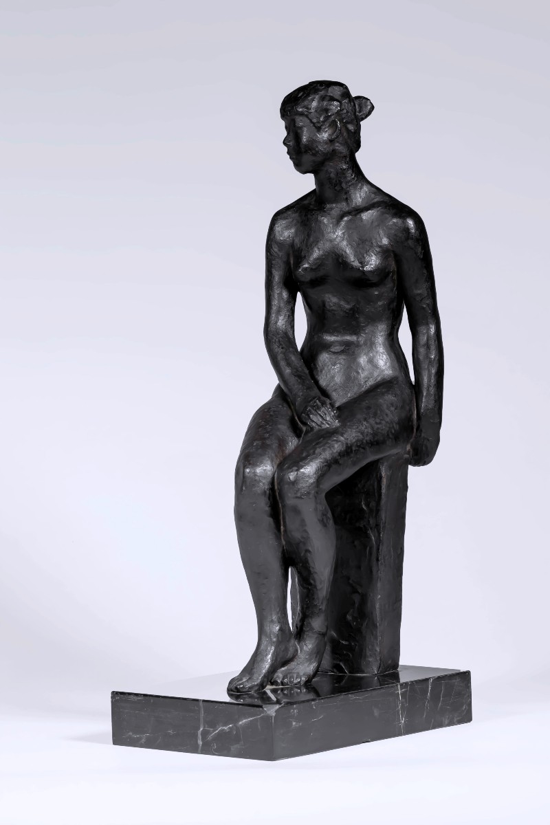 Bronze japonais de Hiroyuki WATANABE 渡辺弘行 – Femme nue assise-photo-2