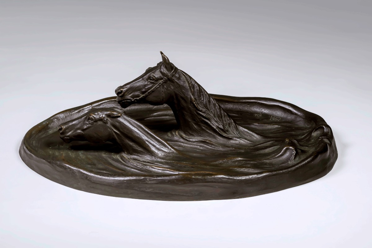Bronze Japonais d’Itô KUNIO  -  Chevaux qui nagent