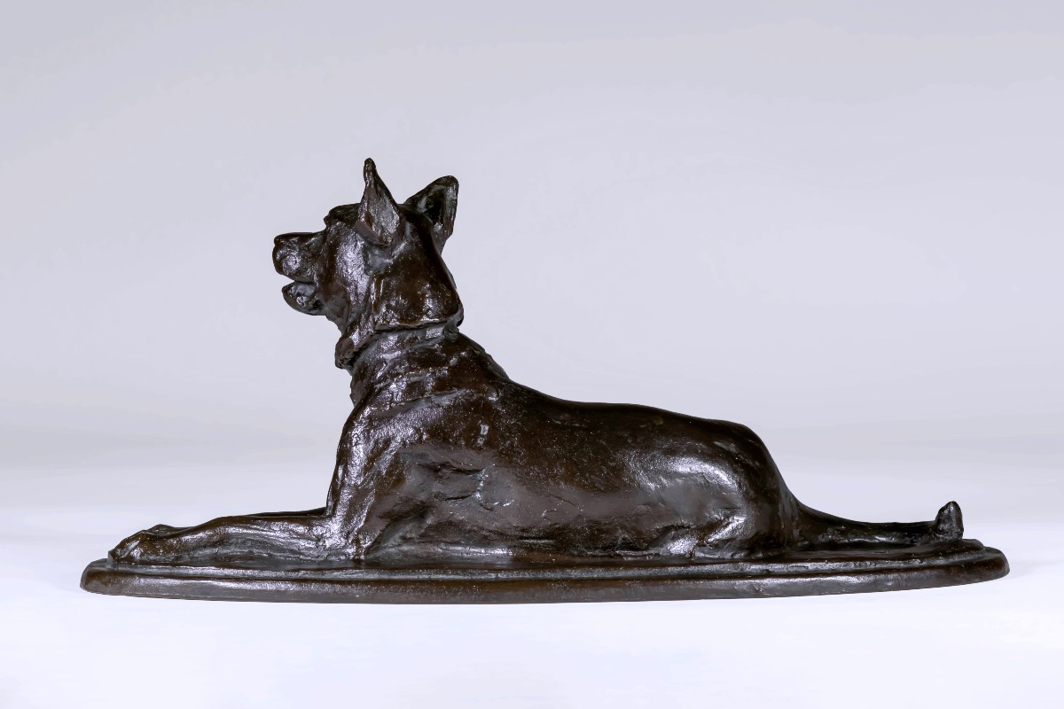 Bronze japonais d’Ikeda YÛHACHI  -  Chien couché-photo-2