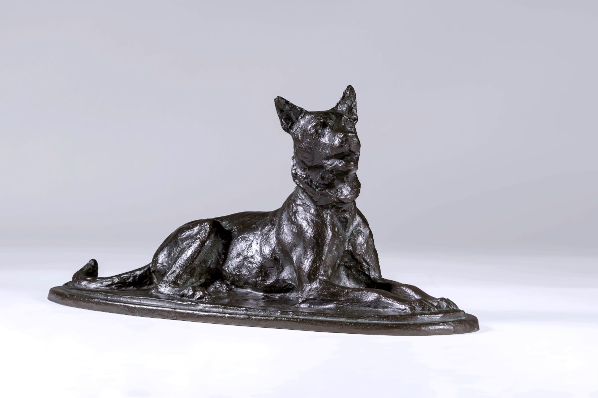 Bronze japonais d’Ikeda YÛHACHI  -  Chien couché-photo-3