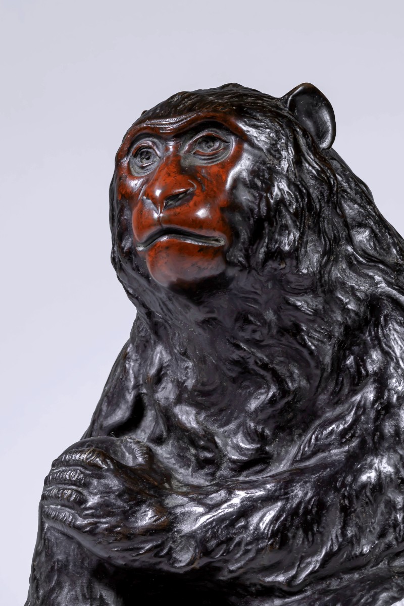Bronze japonais de TSUNEYAMA 常山 (Japon, Meiji, 1868-1912) - Singe-photo-1