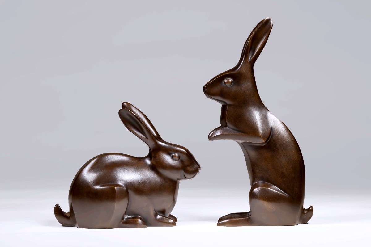 Japanese Bronzes Signed Kabuki Hideaki (shumei) 株木秀明 – Rabbits-photo-2