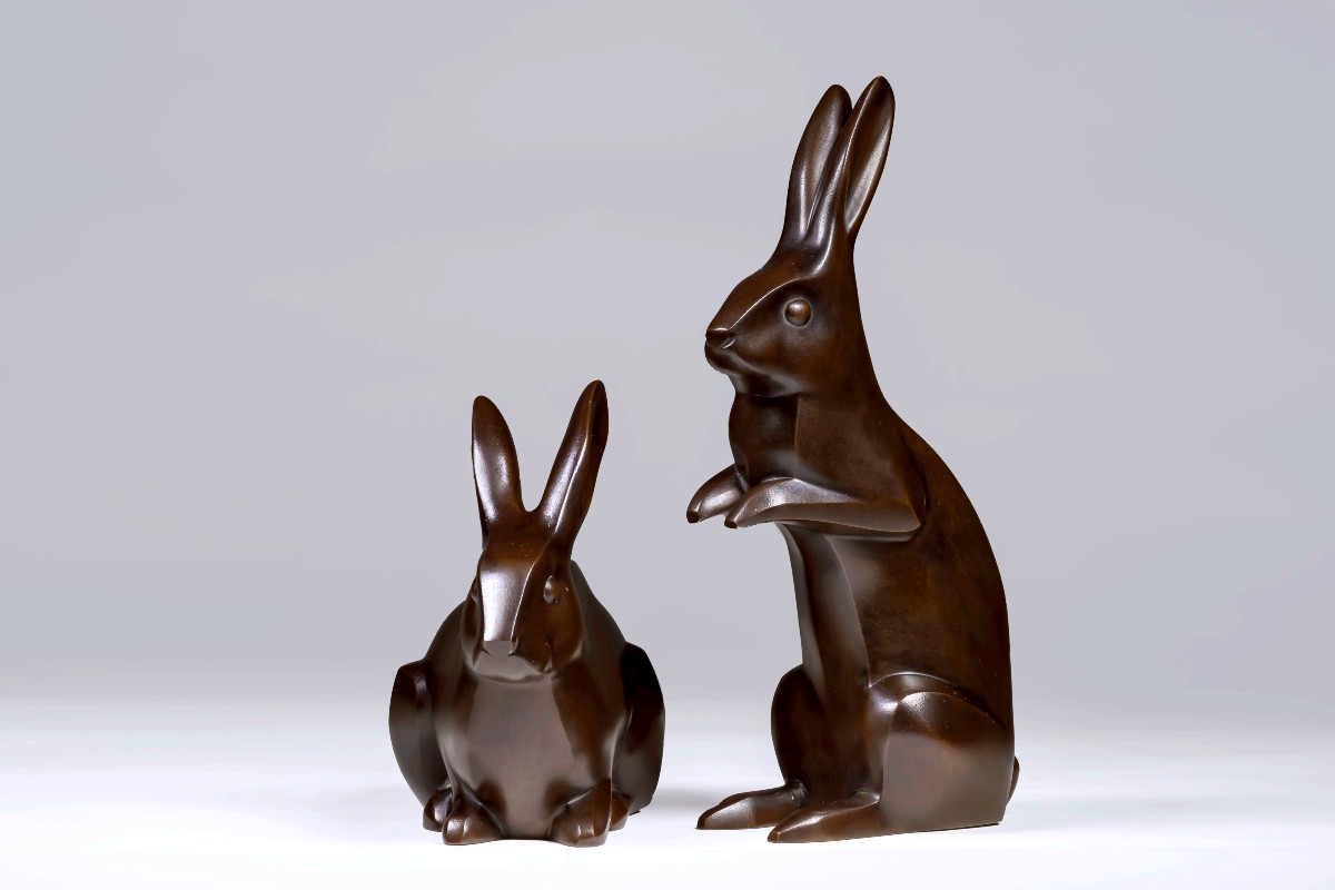 Japanese Bronzes Signed Kabuki Hideaki (shumei) 株木秀明 – Rabbits-photo-3