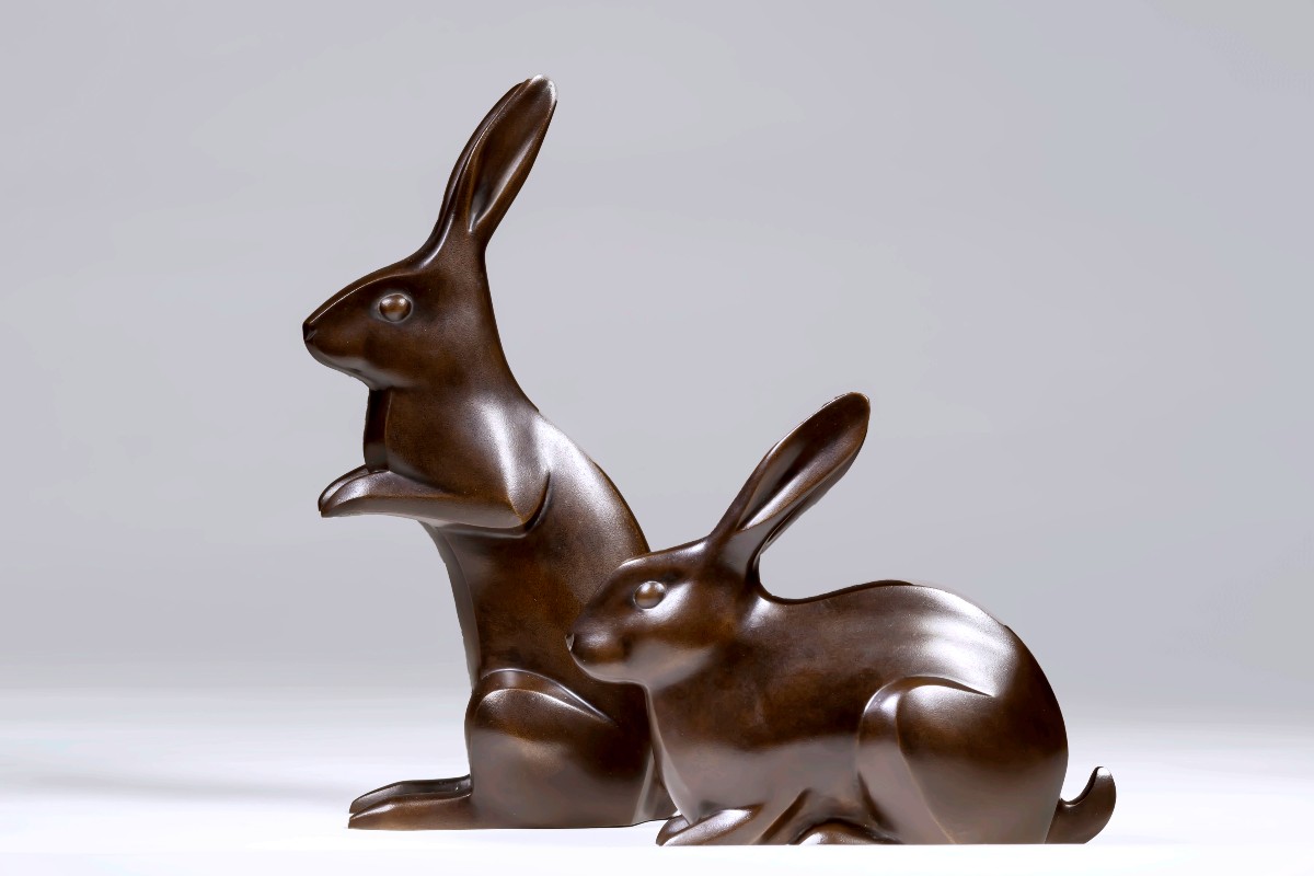 Japanese Bronzes Signed Kabuki Hideaki (shumei) 株木秀明 – Rabbits-photo-4