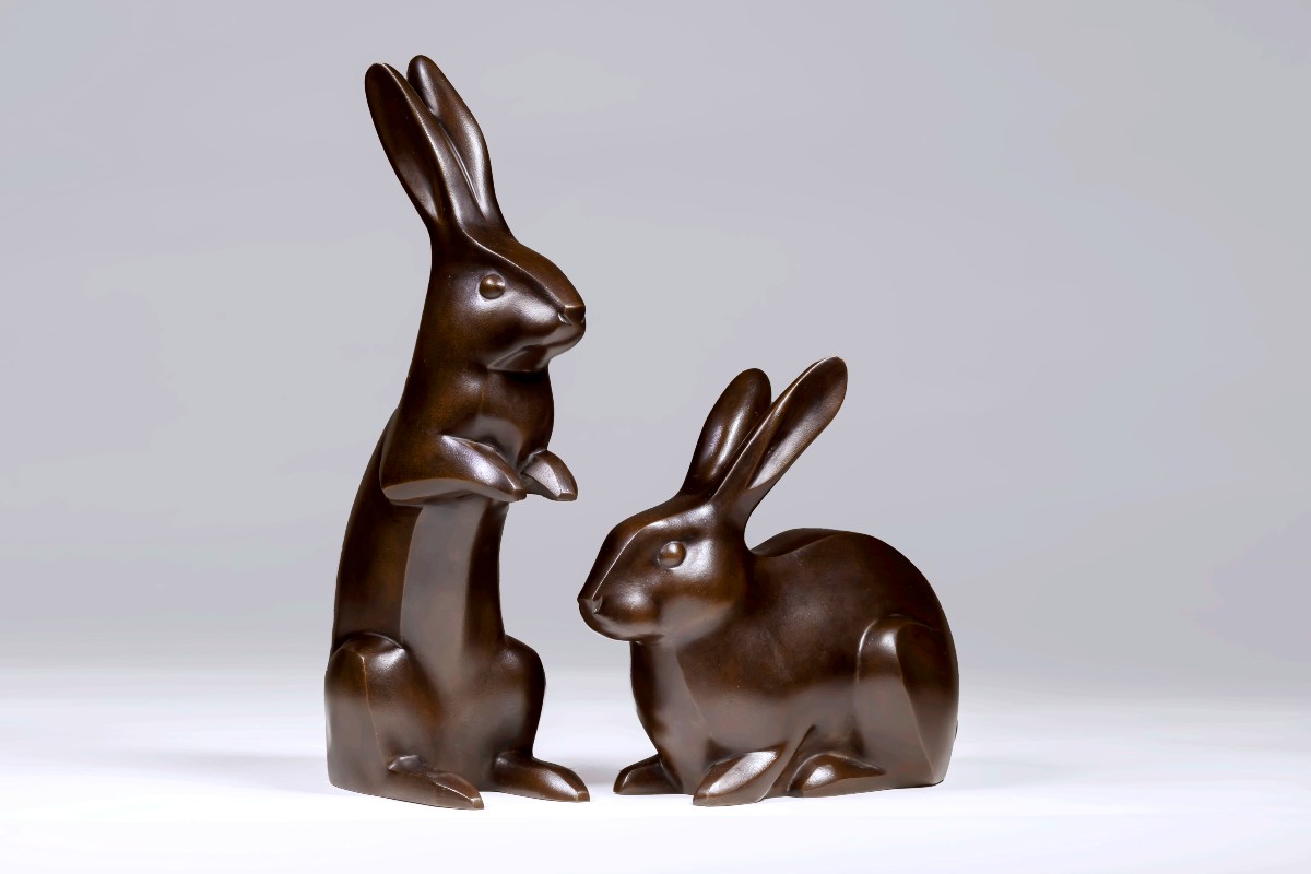 Japanese Bronzes Signed Kabuki Hideaki (shumei) 株木秀明 – Rabbits
